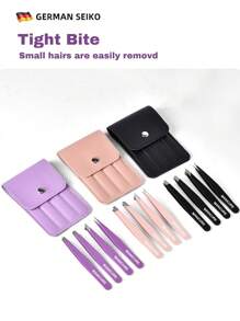 4 pièces Kit de pinces colorées en acier inoxydable, ensemble d'outils portables pour la mise en forme des sourcils et l'épilation (violet, rose, noir)