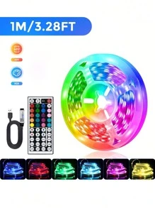 1 件 44 键蓝牙 LED 灯带，智能 WiFi LED 灯带，带遥控器和应用程序控制，适用于卧室，RGB 变色 LED 灯，适用于卧室、客厅、派对、婚礼装饰