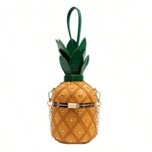 Personalized Pineapple Shape Bag Small Fresh Literary Girl Crossbody Rivet Chain Cylinder Bag - Brown - View 1