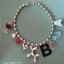 manbara 厚重朋克珠宝 2025 新款动物吊坠颈链银狗鱼心熊红酒杯项圈颈链礼品链女士项链派对项圈饰品情人节 - 琉璃項鍊 - 查看 4