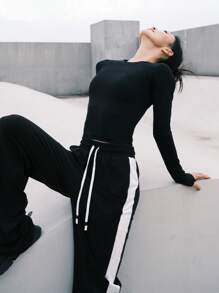 Damen Yoga Langarm atmungsaktives Oberteil, Rundhals Slim Fit Sportbekleidung, geeignet für Outdoor und Fitnessstudio, modische Lauf- und Fitnessbekleidung