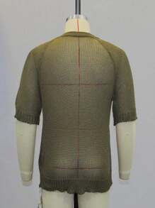 Breathable Perforate Hollow Knitted Loose Casual College Unisex Round Neck Short Sleeve Pullover Sweater For Spring, Summer And Autumn