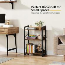 Book Shelf Small Bookshelf: 3-Tier Wood Bookcase Industrial Bookshelf With Edge Protection Metal Narrow Bookshelves Storage Organizer Display Rack For Bedroom Home Office (Rustic Brown)