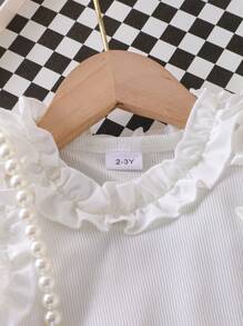 2pcs Young Girl Sweet Floral Trim Sleeveless Top And Ruffle Trim Playful Denim Shorts Set, Summer