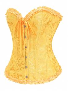 Women's Jacquard Backless Tie Camisole Lace Trim Shapewear Corset Top, Suitable For New Year Party, Valentine's Day, Holiday, Graduation, Halloween Costume, Yellow - Yellow - View 2