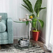 Sofa Side/End Table, Small Modern Clear Glass Coffee/Snack Table, Narrow Table For Living Room, Home, Office(C) - Transparent - View 3