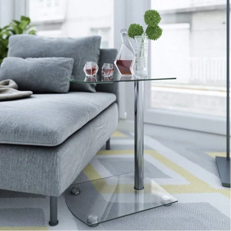 Small Side Table, Glass Sofa Side Table With Metal Frame, Modern C Shaped End Table For Living Room And Small Spaces - Transparent - View 1