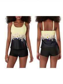 Women's Tankini Sets Summer Floral Print Tank Top With Shorts Swimsuits Two Piece Bathing Suits