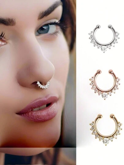 5/4/1 多色铜镶钻鼻环，鼻钉穿孔无孔鼻饰鼻夹耳夹两用配件，带有尺寸标记，可清晰识别产品