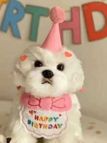 Adorable Dog Birthday Hat & Bandana Set!Happy Birthday Bib And Party Hat Mini,Doggy Cat Adjustable Drool Scarf,Pet Birthday Costume Pet Supplies Happy Puppy Happy Puppy - Multicolor - View 6