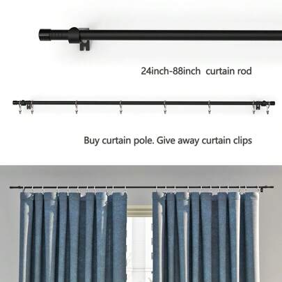 Practical Black Curtain Rod, Suitable For 23-80 Inch Windows, Can Install Lightweight Curtains, Sheer, Shower Curtains, Etc. , Easy Installation. Suitable For Bedroom, Patio, Kitchen, Living Room, Dining Room, Office. Curtain Rod Comes With Hooks.