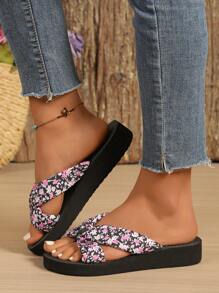 女士时尚优雅经典别致户外防滑沙滩蝴蝶印花人字拖，夏季 - 彩色 - 查看 4