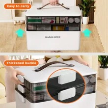 Joybos®1 pieza Organizador de caja de medicina de plástico de 3 niveles, caja organizadora de medicina, caja de almacenamiento de medicina portátil con ventana de visualización, caja organizadora de medicina de plástico, sin olor, caja de almacenamiento médico multifuncional para el hogar, con cierre con pestillo, compartimentos y asa. Para uso doméstico, dormitorio, dormitorio, baño, viajes al aire libre, almacenamiento debajo de la cama, viajes y oficina, blanco.