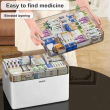 Joybos®1 pieza Organizador de caja de medicina de plástico de 3 niveles, caja organizadora de medicina, caja de almacenamiento de medicina portátil con ventana de visualización, caja organizadora de medicina de plástico, sin olor, caja de almacenamiento médico multifuncional para el hogar, con cierre con pestillo, compartimentos y asa. Para uso doméstico, dormitorio, dormitorio, baño, viajes al aire libre, almacenamiento debajo de la cama, viajes y oficina, blanco.