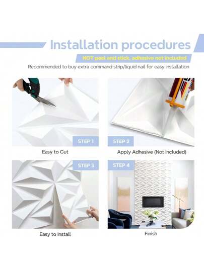 NKEN Art 3D PVC Wand Panels In Diamond .11.8 11.8"/19.7*19.7" Matt White/Black/Pink Material, Odorless, Lightweight, Easy To Install, Fire Resistant, Waterproof Moisture Proof, ation Homes, Rooms, Bathrooms, Bedrooms, Living Rooms.. ations. ,Wallpaper Adhered The Becomes Art. view 7