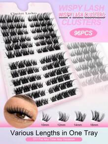 96片C型卷翘浓密睫毛簇，DIY睫毛嫁接，浓密猫眼睫毛簇，增长睫毛簇，长度10-16毫米，睫毛簇，睫毛簇，单根睫毛，假睫毛 - 黑色 - 查看 2