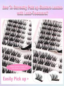 96片C型卷翘浓密睫毛簇，DIY睫毛嫁接，浓密猫眼睫毛簇，增长睫毛簇，长度10-16毫米，睫毛簇，睫毛簇，单根睫毛，假睫毛 - 黑色 - 查看 8