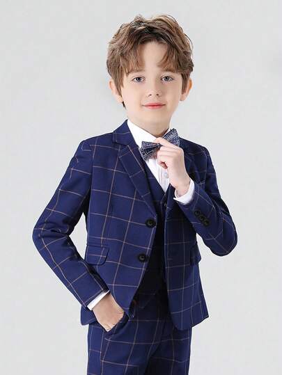 Conjunto de blazer e calças xadrez Tween Boy 2 peças