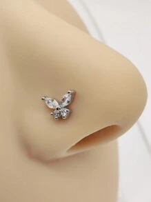 1pc Light Luxury Elegant Butterfly Style L Rod Nose Stud Micro Inlay Zirconia Piercing Nose Stud Ladies Girls Gift Jewelry