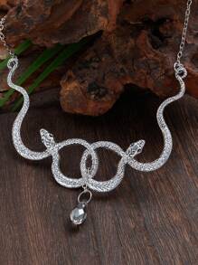 1PC Gothic Double Snake Entanglement Witch Necklace With Crystal Pendant Medusa Snake Necklace Ladies Fashion Jewelry Gift