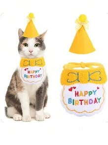 Adorable Dog Birthday Hat & Bandana Set!Happy Birthday Bib And Party Hat Mini,Doggy Cat Adjustable Drool Scarf,Pet Birthday Costume Pet Supplies Happy Puppy Happy Puppy - Multicolor - View 9