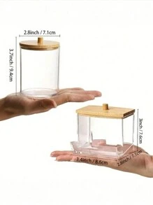 3/1pc Acrylic Qtip Holder With Bamboo Lid, Clear Small Swab Dispenser, Plastic Ear Stick Swabs Holder, Toothpick Storage Container, Bathroom Countertop Decorative Storage Organizer