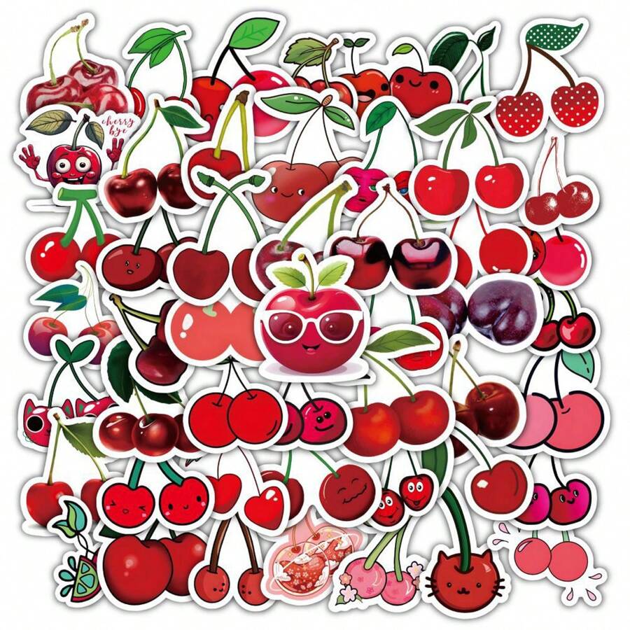 60 calcomanías con diseño de cerezas de dibujos animados. Ideal para regalos, bolsas, cartas, decorar laptops, tazas, útiles escolares, vuelta al colegio - Multicolor - Ver 1