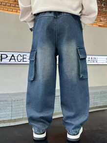 Jeans en denim pour adolescent, printemps et automne, nouveau design, pantalon cargo multi-poches pour enfants et adolescents, pantalon droit ample avec imprimé pour garçons