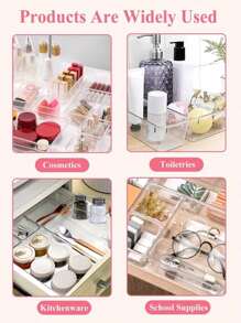 Klare Kunststoff Schubladenorganizer Set, 4 Stück/Set, 8 Stück/Set, 9 Stück/Set, 13 Stück/Set, 25 Stück/Set, verschiedene Kombinationssets, vielseitige Aufbewahrung für Bad und Waschtisch Schubladen, Aufbewahrungskisten für Make-up, Schlafzimmer, Küche Utensilien und Büro