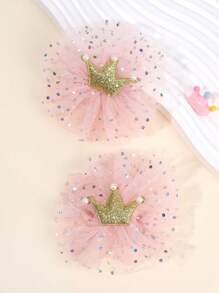 2 pezzi di fermagli per capelli con corona glitterata per ragazze, con perle finte e decorazioni in strass, colore beige e rosa, molletta per capelli con molletta per feste, festival e celebrazioni, accessori per capelli adatti per bambini e ragazze, perfetti come regalo, adatti per la vita quotidiana e le vacanze