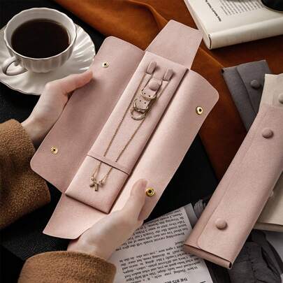 CASEGRACE 1 件便携式超细纤维珠宝收纳袋，带按扣，适合旅行的项链和手链收纳袋，保护性吊坠架，珠宝展示和包装配件，珠宝袋项链收纳袋，适合女士情人节防晒旅行凉爽