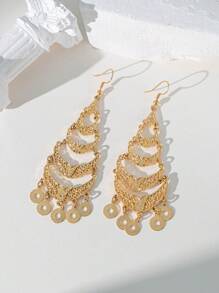 Herseygold 1 par de pendientes largos chapados en oro con luna creciente y flor, pendientes de lujo turcos nupciales con borla en forma de corazón, regalo de boda