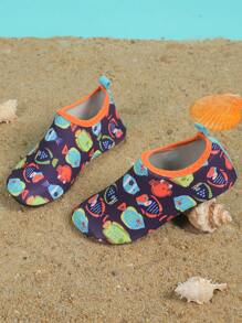 1 Pair Boys Black Dinosaur Rubber Anti-Slip Water Shoes For Beach, Soft Bottom Breathable Barefoot Shoes And Baby Walking Shoes - Blue - View 5