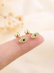 1pc Simple New Fashion Micro-Inlaid Rhinestone Blue Eye Stainless Steel Cartilage Earring