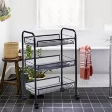 1PC 3-Tier Storage Trolley Cart On Wheels Kitchen Bathroom Laundry Narrow Space Rack Bathroom Decor Summer Black - Black - View 5