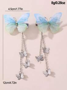 2pcs Women's Simpilistic Elegant Butterfly Tassel Hair Clips, Suitable For Daily Wear