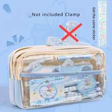 Sanrio 1 pièce Étui crayon transparent Sanrio avec Cinnamoroll, Melodys, Kuromis, Hello chat. Étui à crayon roulé en tissu, rangement mignon de fournitures scolaires pour anime, avec autocollants. Fournitures scolaires, trousse, sac d'école.