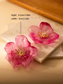 2 件时尚夸张性感树脂花瓣合金花心大圈耳环，适合漂亮女士搭配度假、派对、舞会和任何场合的礼服 - 花形 - 查看 5