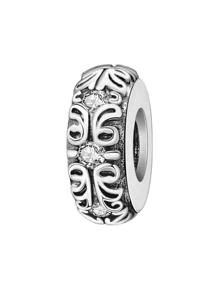 1 PC Christmas 925 Sterling Silver Simple Pattern Bead Pendant Diamond Set Pendant Charm Pendant Ball Suitable For Bracelets DIY Women's Jewelry,Affordable Back To School Jewelry,School Gear - Silver - View 9