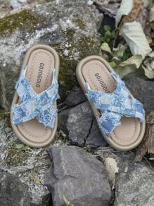 迷你手工木浆底木屐/凉鞋，舒适鞋底，防滑耐穿，时尚百搭儿童鞋，经典鞋底款式，轻便透气，夏季必备 - 藍色 - 查看 4
