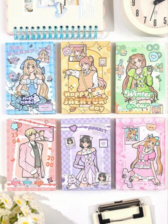 口袋甜心手册迷你卡通书，80 页少女风格空白笔记练习册，适用于办公室和学校教室素描