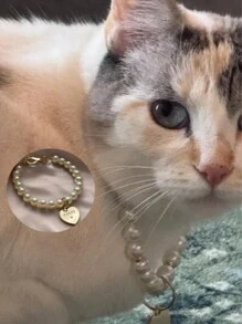 Custom Pearl Dog Collar Necklace With Gold Tag, Pearl Cat Collar With Name, Personalized Pet Jewelry, Jewelry For Cat, Gift For Dog - View 2
