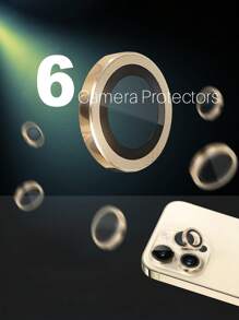 ZYONS 6pcs/Set Gold Metal Ring Camera Lens Protector, Perfect Fit, Rear Camera Lens Round Camera Film, Compatible With IPhone 16 Pro Max/16 Pro/16 Plus/16/16E/15/14/13 Mini/12/11 Series Gift For Birthday, Family, Friends Alloy Metal With Tempered Glass Full Cover, Lens Protector, Phone Accessories