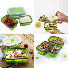 1 pieza Fiambrera plegable de silicona, recipiente de almacenamiento de alimentos con tapa sellada, conjunto de recipiente plegable con ventilación para mantener los alimentos frescos, a prueba de microondas, recipiente de almacenamiento de alimentos, utensilio de cocina