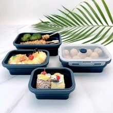 1 pieza Fiambrera plegable de silicona, recipiente de almacenamiento de alimentos con tapa sellada, conjunto de recipiente plegable con ventilación para mantener los alimentos frescos, a prueba de microondas, recipiente de almacenamiento de alimentos, utensilio de cocina