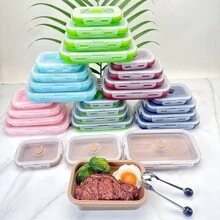 1 pieza Fiambrera plegable de silicona, recipiente de almacenamiento de alimentos con tapa sellada, conjunto de recipiente plegable con ventilación para mantener los alimentos frescos, a prueba de microondas, recipiente de almacenamiento de alimentos, utensilio de cocina