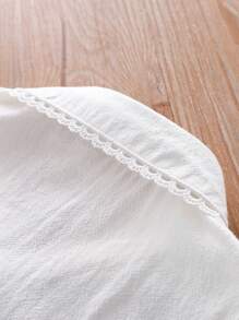 Girls Elegant Lace Trim Embroidered Floral Long Sleeve White Blouse, Sweet School Uniform Base Layer, Spring New Arrivals, Autumn - White - View 3