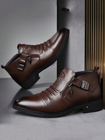 男士英伦风格商务正式尖头皮鞋，新款休闲百搭防水皮靴