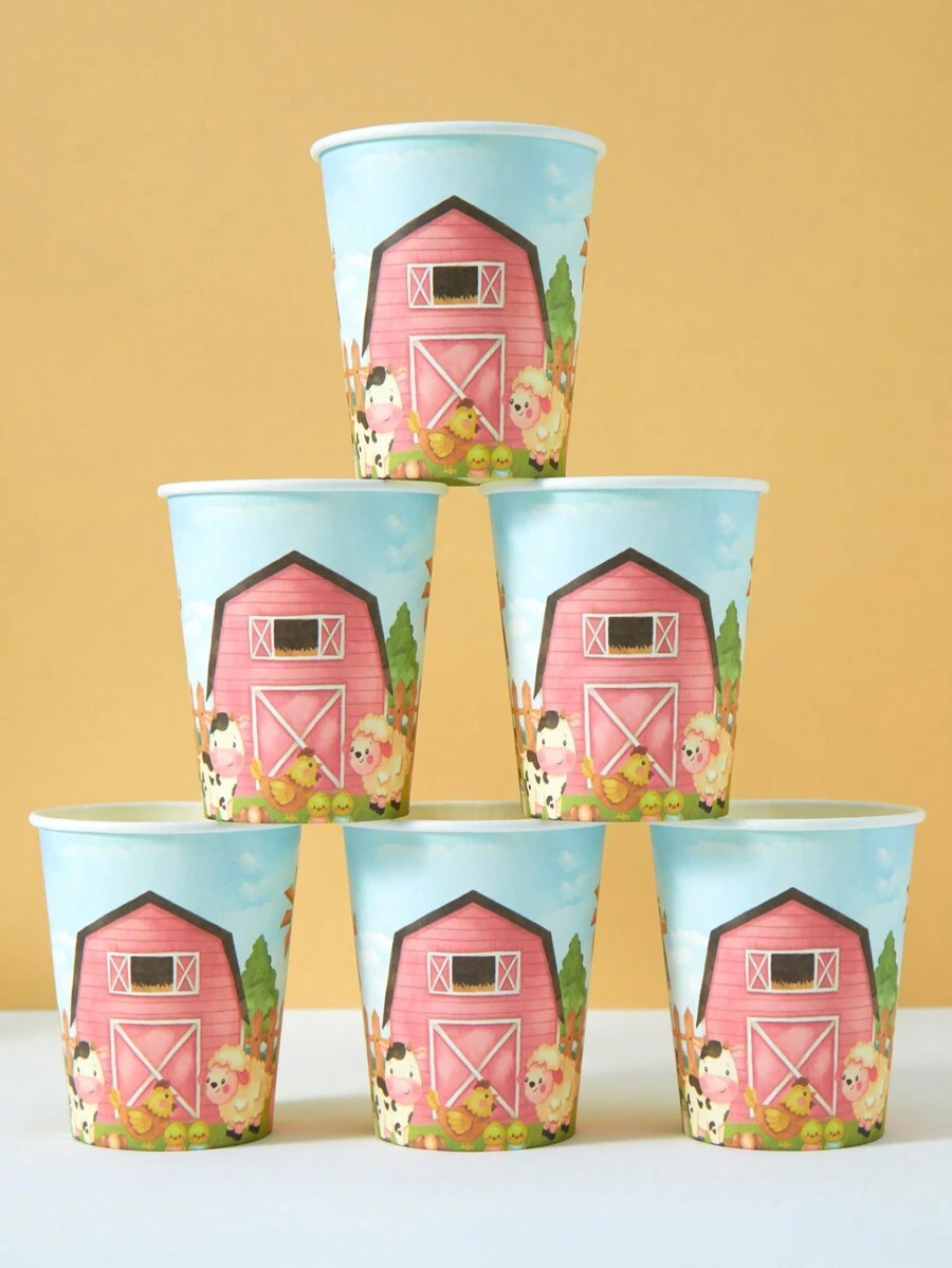 10个/25个一次性纸杯，动物农场主题纸杯，适用于冷饮和咖啡，适合生日派对、家庭聚会、野餐、派对装饰 - 彩色 - 查看 1