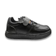 Chaussures de tennis en cuir unisexes pour garçons et filles, 100% cuir de maïs, mode urbaine décontractée, baskets confortables pour la marche, la gym, tailles 15mx-21mx, premiers pas, confort premium, école, enfilage - Noir - Voir 2